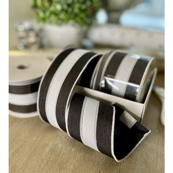 Black and White Wired Edge Ribbon