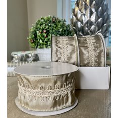 Gold and Cream Embroidered Wired Ribbon Image