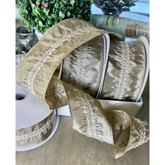 Gold and Cream Embroidered Wired Ribbon Image