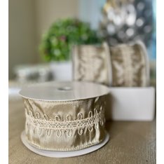 Gold and Cream Embroidered Wired Ribbon Image