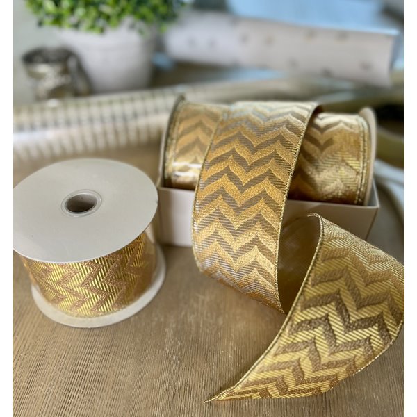 Gold Chevron Wired Ribbon