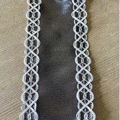 Grey and Silver Embroidered Edge Wired Ribbon  Image