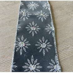 Grey Velvet and Glitter Flower Wired Ribbon  Image