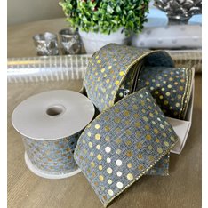 Grey with Gold polka Dot Wired Ribbon Image