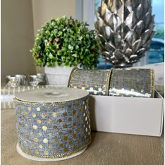 Grey with Gold polka Dot Wired Ribbon Image