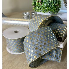 Grey with Gold polka Dot Wired Ribbon Image