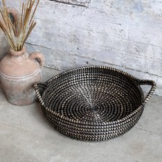 Natural and Black woven Round Tray Image