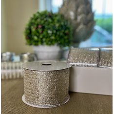 Silver Glitter Diamond Dot Wired Ribbon Image