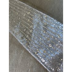 Silver Glitter Diamond Dot Wired Ribbon Image