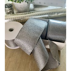 Silver Grey Woven Wired Ribbon Image