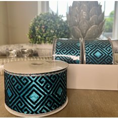 Turquoise and Black Velvet Wired Ribbon  Image