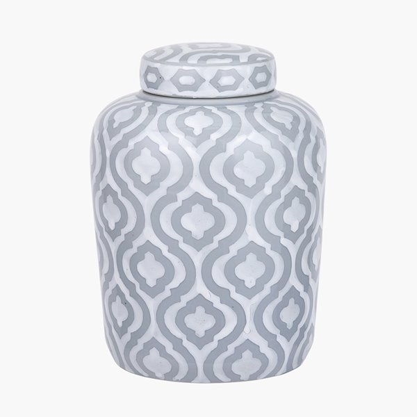 White and Grey Pattern Lidded Jar