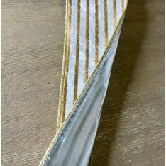 White Velvet and Gold Stripe Wired Ribbon Image