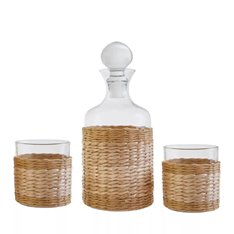 Woven Rattan Decanter Set with 2 Glasses Image