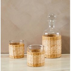 Woven Rattan Decanter Set with 2 Glasses Image